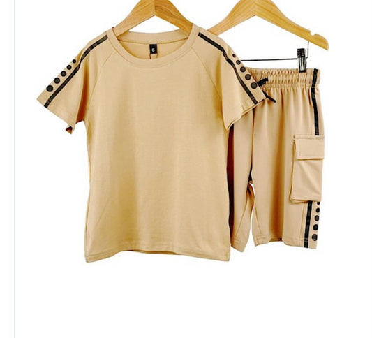boys beige polka dot short set