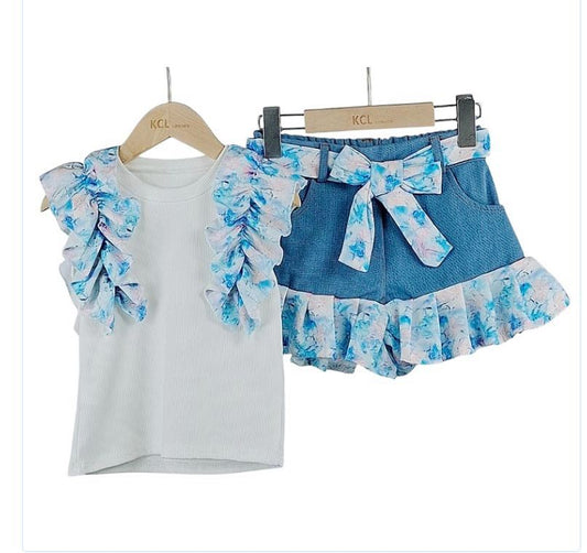 2 piece ruffled short set