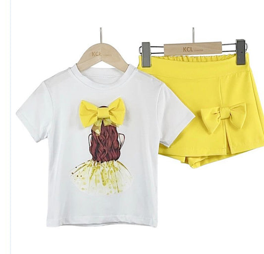 little girls 2 piece short set in yellow